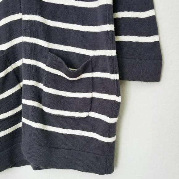 Part Two Striped Longline Tunic Cardigan M Cotton Blend One Hook Eye Preppy Knit - Picture 8 of 13